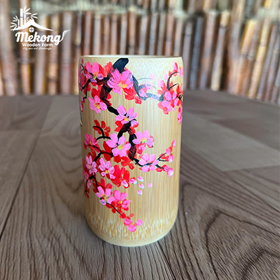 Bamboo cup with painted pattern #lLT00122