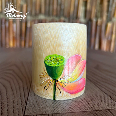 Bamboo cup with painted pattern #lLT00121