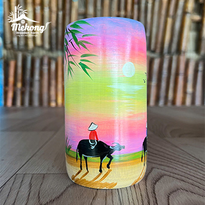 Bamboo cup with painted pattern #lLT00129