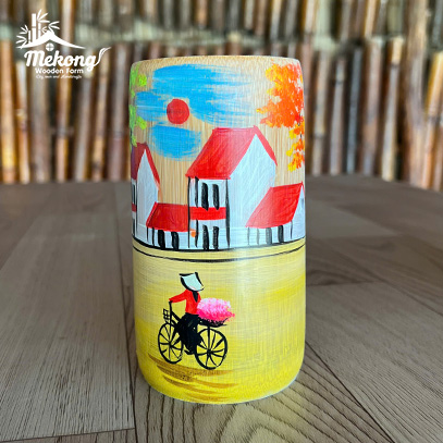 Bamboo cup with painted pattern #lLT00127