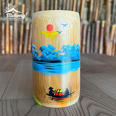 Bamboo cup with painted pattern #lLT00129